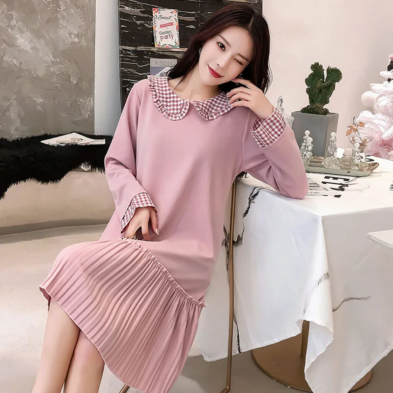 

Doll Collar Pleated Dresses Maternity Vestidos For Pregnant Women Clothes Cute Long Sleeve Pregnancy Princess Dress Spring