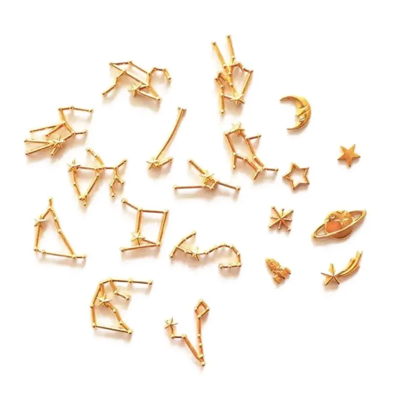 

19Pcs Universe Planet Theme 12 Constellation Resin Space Metal Frame Fillings Materials Epoxy Resin Mold Jewelry Making
