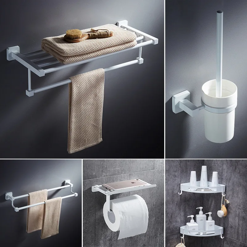 

Northern European-Style White Towel Rack Perforated Toilet Storage Shelf Bath Towel Bathroom Clothes Rack Bathroom Hardware Acce