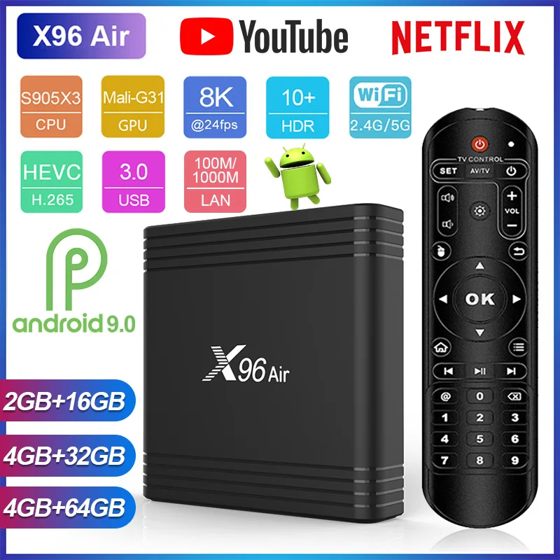 ТВ-приставка X96 Air Amlogic S905X3 4 ядра Android 9 0 + 32/64 ГБ 2 16 Гб | Электроника