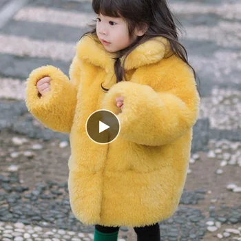 

Baby Girl Fur Jackets imitation lamb fur outerwear for girls thicker warm coat Kids winter jackets for girl