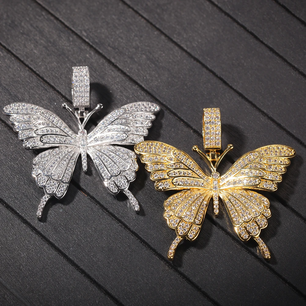 Шикарный кулон в виде бабочки, кубический цирконий, золото, серебро, цветное ожерелье, модные ювелирные изделия в стиле хип-хоп