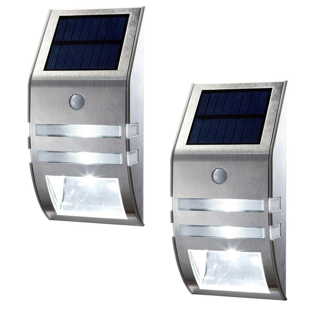 Сад 2LED современный балкон Открытый солнечной энергии лестницы декоративные нержавеющая сталь Интеллектуальный PIR сенсор настенный светильник