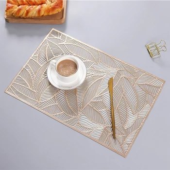

Big deal Leaf Placemat High-End Hotel Restaurant Bronzing Insulation Coffee Placemat Decoration Table Mat