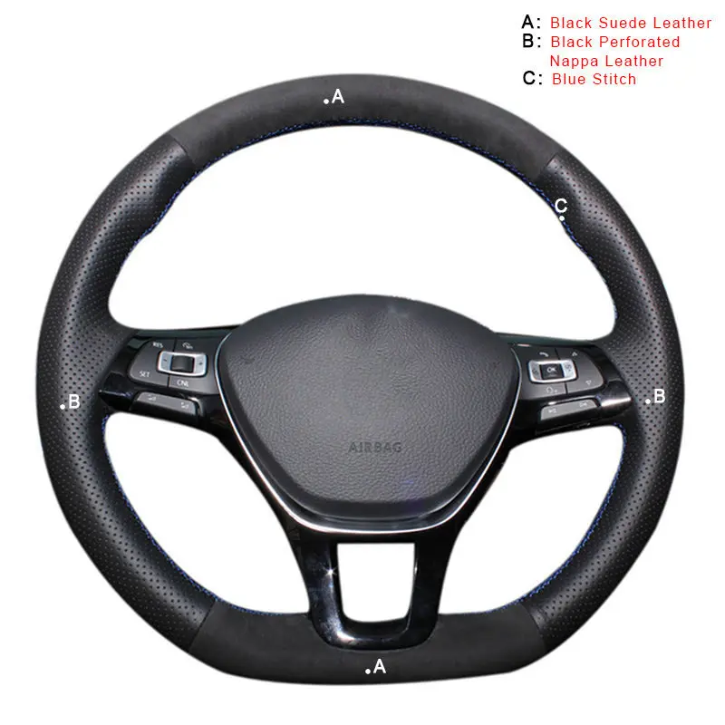 Авто оплетка на рулевом колесе Крышка для Volkswagen VW Golf 7 Mk7 новая Polo Jetta Passat B8 Tiguan Sharan автомобильный чехол автостайлинг - Название цвета: Suede and Nappa