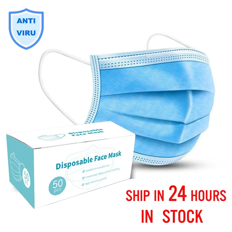 

Masque Anti Virus Blue Face Mask Non Woven Disposable Face Respirator Mask Mouth Cover Influenza Mask Breathing Mask Filter