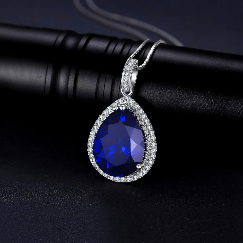 Collana Ciondolo Con Zaffiro Blu Simulato – Argento Placcato, Regalo Donna, Nuovo