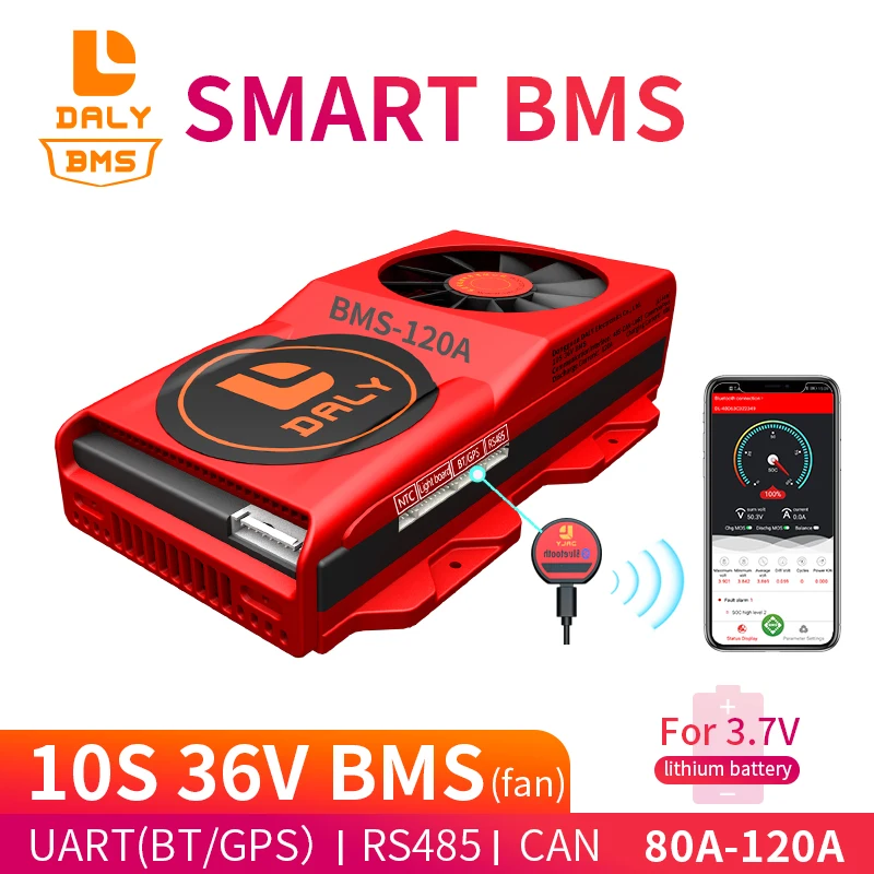 18650 smart BMS 10S 36V 80A 100A 120A Bluetooth 485 to USB device NTC UART software togther Lion LiFepo4 Battery With Fan | Электроника