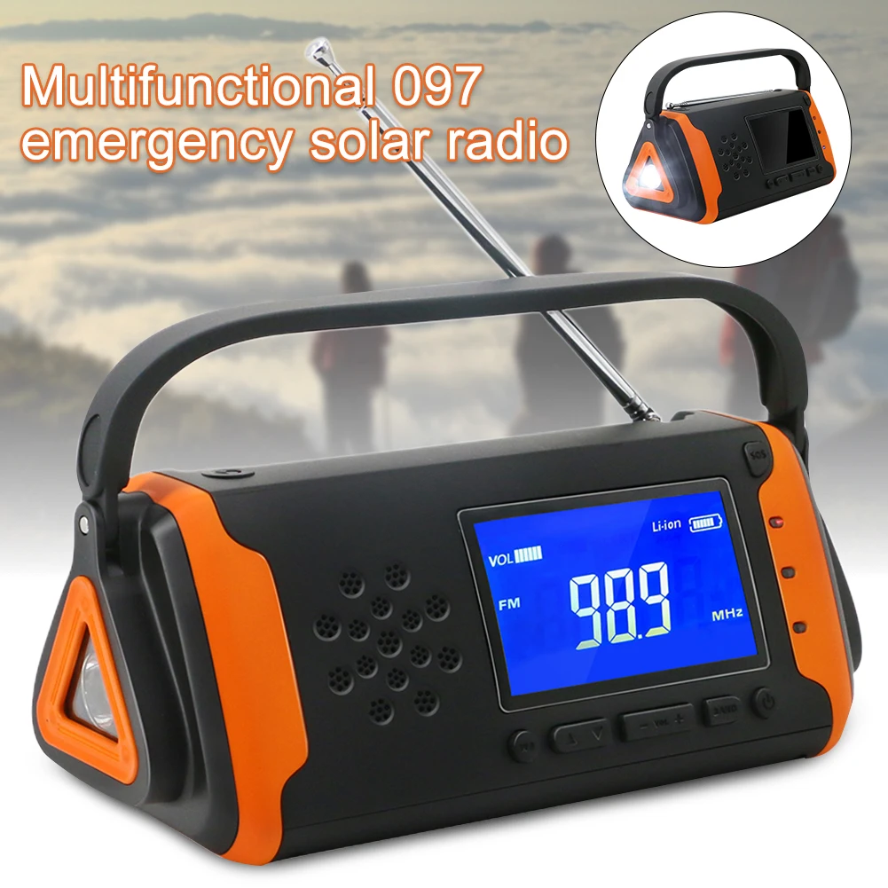 

Power Bank SOS Alarm Portable Multifunctional Hand Crank USB Charger Outdoor Emergency Radio Dynamo Solar Powered Flashlight