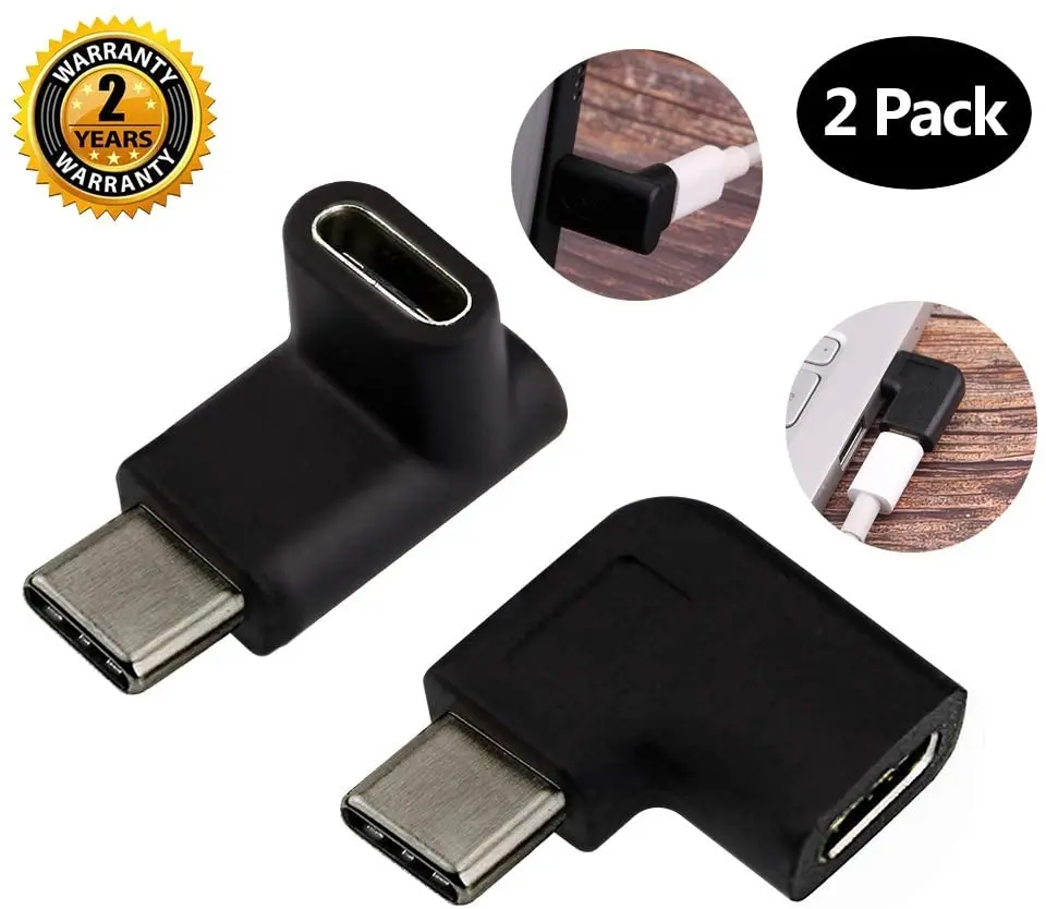 

USB C Male to Female Adapter, Type C 90 Degree Angled Extension Connector for Laptop Phone by Oxsubor (2 PACK)