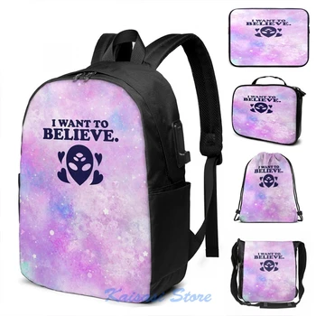 

Funny Graphic print I want to believe(2) USB Charge Backpack men School bags Women bag Travel laptop bag