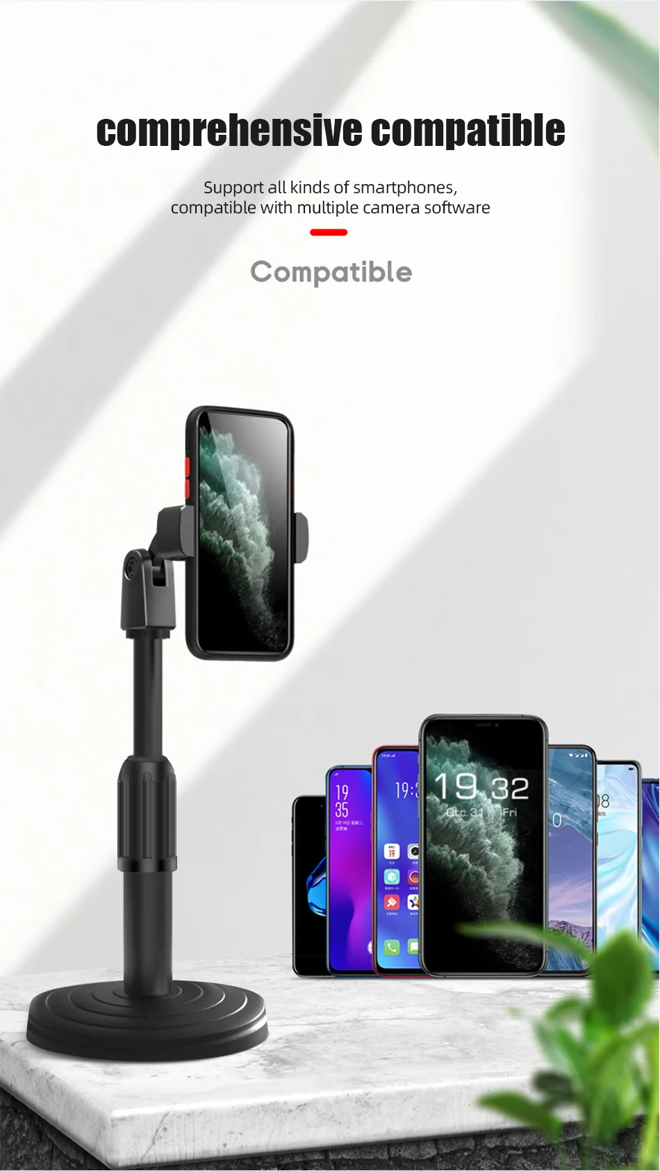 !ACCEZZ Multi-cam Live Phone Holder For iPhone 11 XS Pro Max 8 Xiaomi Huawei Samsung S10 Universal Stand Adjustable Lazy Bracket (6)