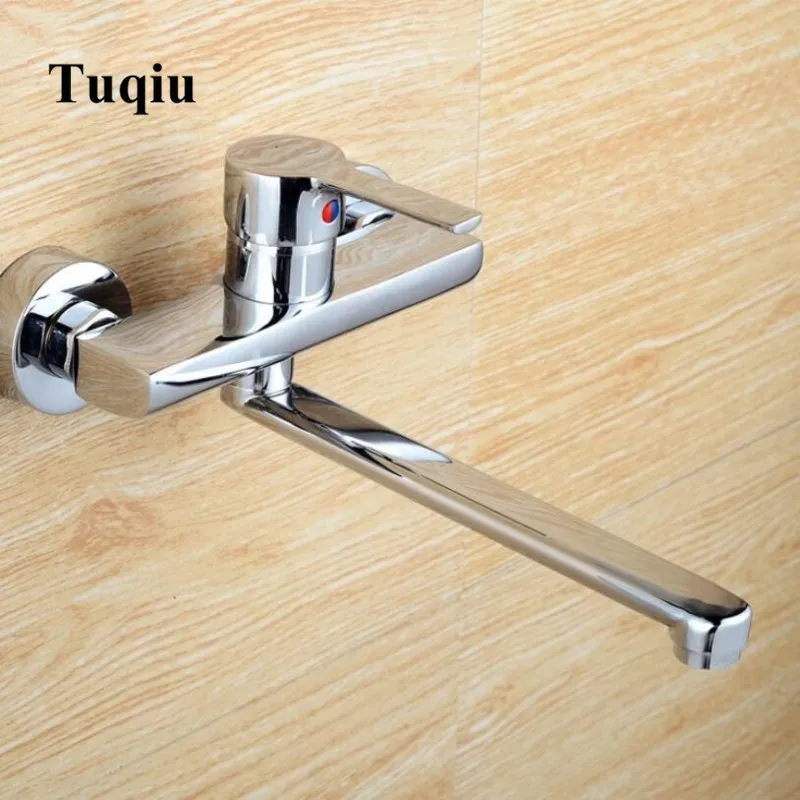 Wall Mounted Kitchen Faucet Brass Kitchen Mixers Sink Mixer Sink Tap 360 Degree Swivel White Double Holes
