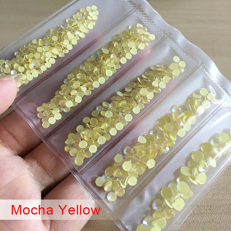 Mocha Yellow 1 упаковка, разноцветные стеклянные стразы, светящиеся цвета, стразы с плоской задней стороной, очаровательные драгоценные камни для самостоятельного маникюра, украшения для ногтей - Цвет: Mocha Yellow