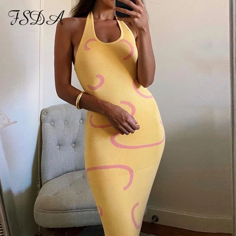 yellow halter neck dress