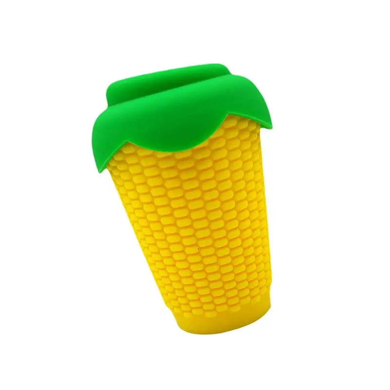 300ml Silicone Straw Cup With Straw Hole Corn Shape Leakproof Creative Drinking Mug For Travel Party