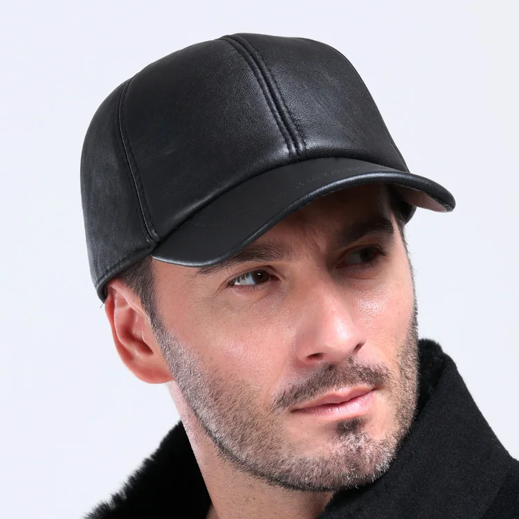 Hot selling gorras hombre snapback 2020 new winter Sheepskin hat genuine leather warm adjustable baseball cap for man caps 3