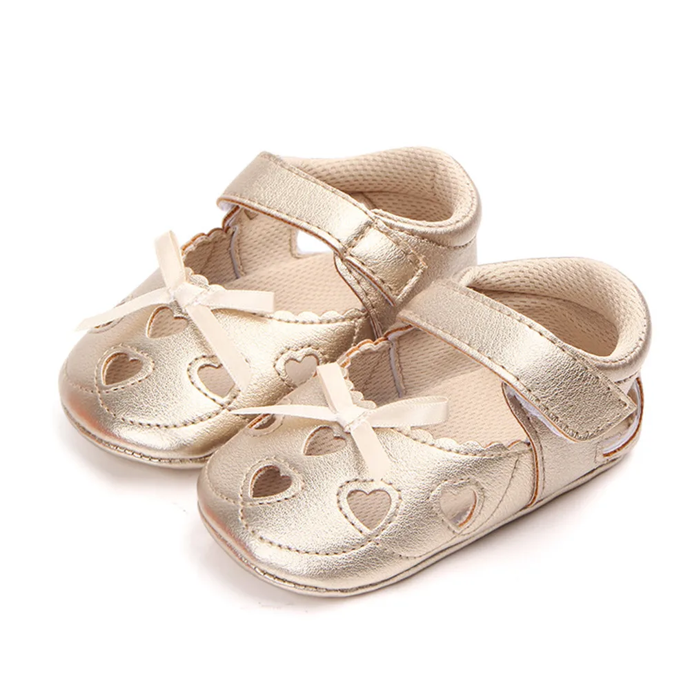 Beautiful Infant Baby Girl's Knit Soft Sole Anti-slip Princess Crib PU Leather First Walkers Shoes Summer Soft Leather Buckle