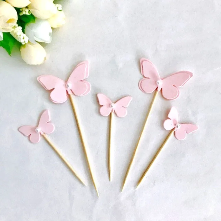 

10pc Pink Butterfly with Pearl Cupcake Toppers Girl Birthday Party Decorations Baby Shower Children's Adult Party Cake Supplies