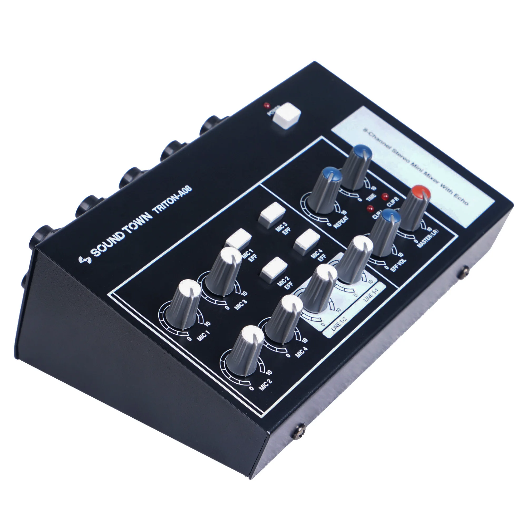 Sound Town 8-Channel Stereo Microphone Mixer with 1/4&rdquo; Inputs and Outputs, Echo Effect, Delay Time and Depth Controls