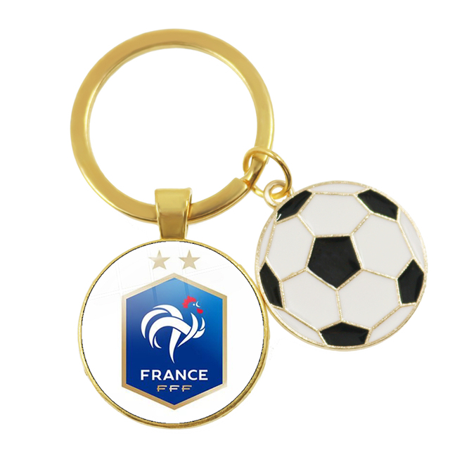 Football Team Emblem Keychain France Flag and Football Logo Key Ring Jewelry European Football Funs Cool Men Gift