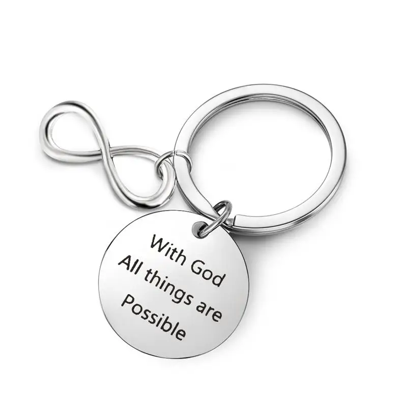 

Stainless Steel Key Chains Keychain Circle Keyring With God All Things Are Possible Inspirational Charms Key Ring Jewelry Gifts