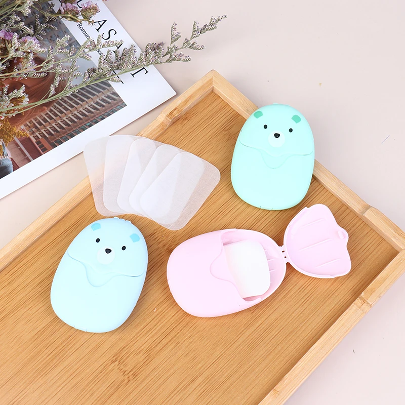 50PCS/Box Mini Portable Soap Paper Scented Slice Foaming Boxed Disposable Soap Paper Outdoor Travel Bath Clean Soap Tablets
