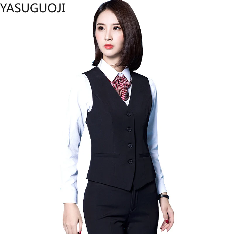 YASUGUOJI 2020 nueva moda negocios Slim Chaleco de las mujeres de cuello en V Formal de mujer para oficina Chaleco de abrigo de talla grande usar uniformes de trabajo