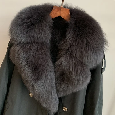 dark gray long Новое модное зимнее женское пальто из натурального меха, парки из натурального Лисьего меха с мехом, верхняя одежда, Тренч, пальто, кардиган, пальто для женщин - Цвет: dark gray long