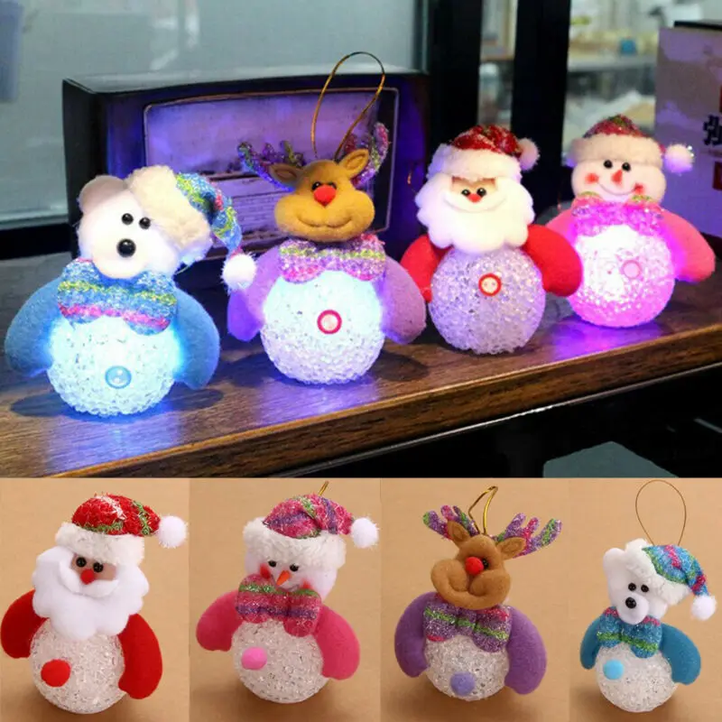 

Brand New LED Snowman Santa Claus Elk Light Up Christmas Tree Ornament Small Light Xmas Tree Hanging Cute Decoration