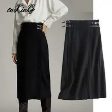 Английская элегантная Офисная Женская фланелевая прямая Длинная юбка с поясом и высокой талией для женщин faldas mujer moda юбки для женщин