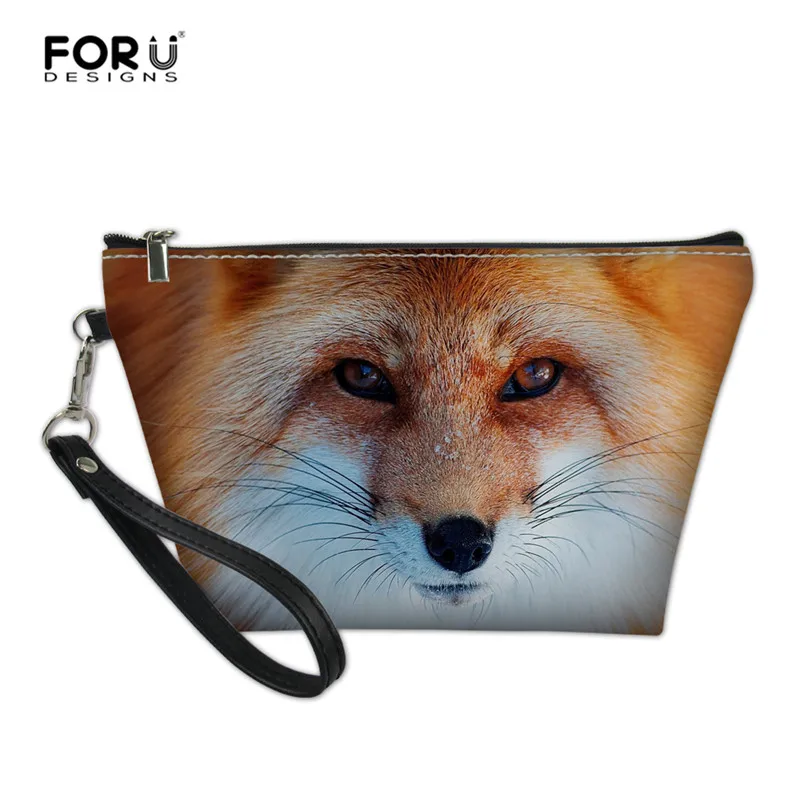 FORUDESIGNS Floral Fox Print Women Makeup Bag PU Leather Small Cosmetic Case Zipper Travel Kit Organizer Pouch for Girls