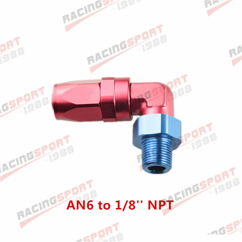 AN6 до 1/" 1/8" 3/" NPT 90 градусов Алюминиевый Поворотный концевой фитинг шланга адаптер - Цвет: RED-BLUE