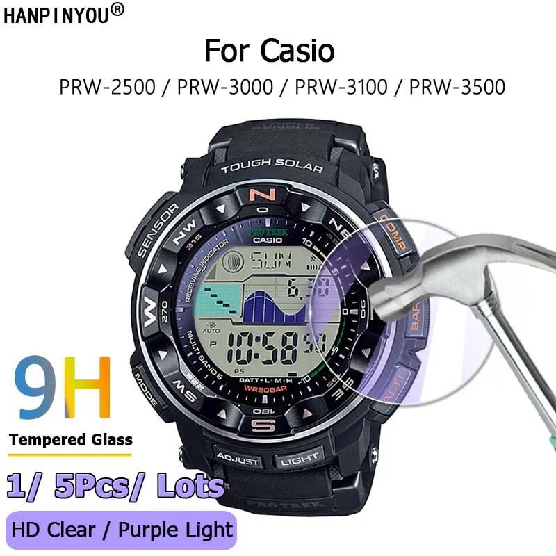 For Casio PRW-2500 PRW-3000 PRW-3100 3500 HD Clear / Anti Purple Light 2.5D Toughened Tempered Glass Film Screen Protector Guard _ -