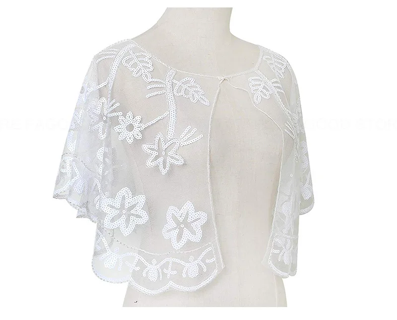 Women Glittering 1920s Shawl Wraps Sequin Beaded Evening Cape Bolero Flapper Cover Up (3)