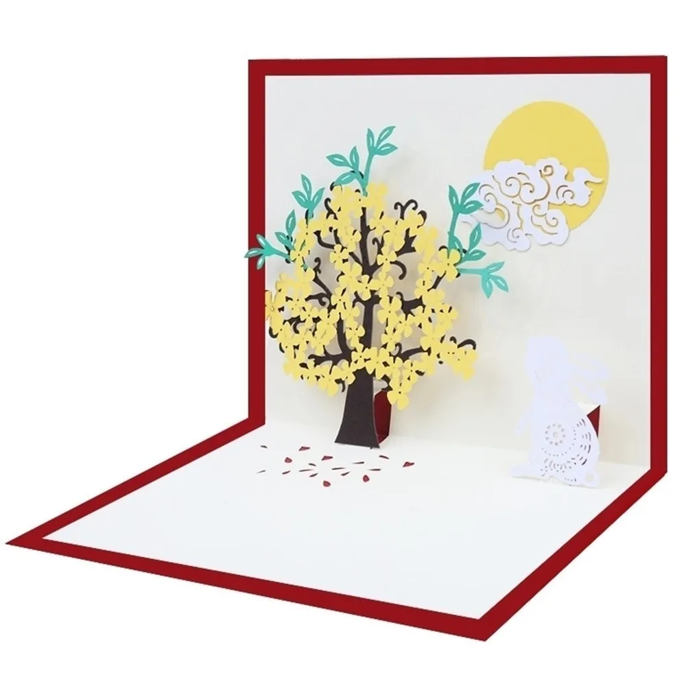 Greeting Cards The Mid-autumn Festival Stereoscopic Greeting Cards Osmanthus Tree Jade Rabbit Creative Handmade Hot Sale