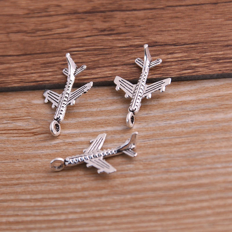 30PCS 15*22mm Airplane Plane Two Color Plated Pendants Antique Jewelry Making DIY Handmade Craft