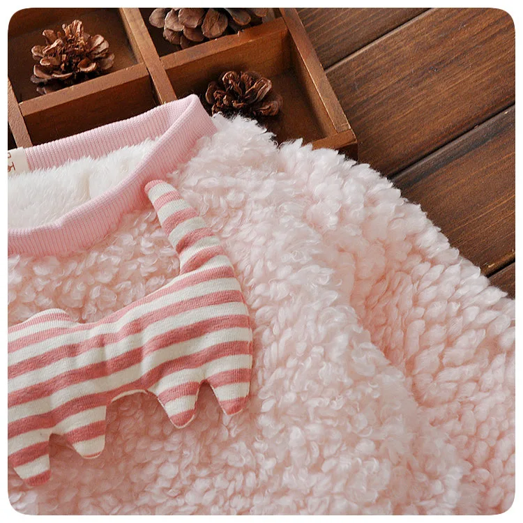 Милый утепленный комплект для маленьких девочек, розовая толстовка с капюшоном и леггинсами из овечьей шерсти комплект из 2 предметов для маленьких девочек хлопковая смесь теплая одежда для младенцев комплект для малышей