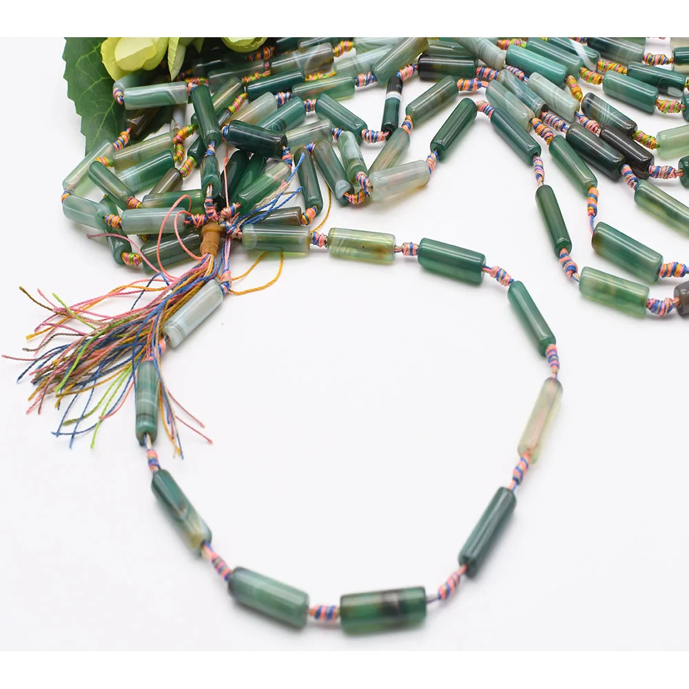 2strands/lot 26mm Natural Smooth green stripe cylindrical Agate stone bead For DIY Bracelet Necklace Jewelry Making Strand 15