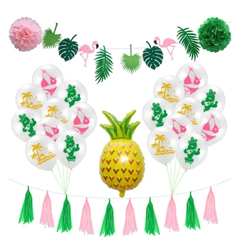 

Confetti Balloons Banner Flamingo Garlands Palm Leaves Hawaiian Party Decorations Beach Summer Theme Tropical Party Supplies