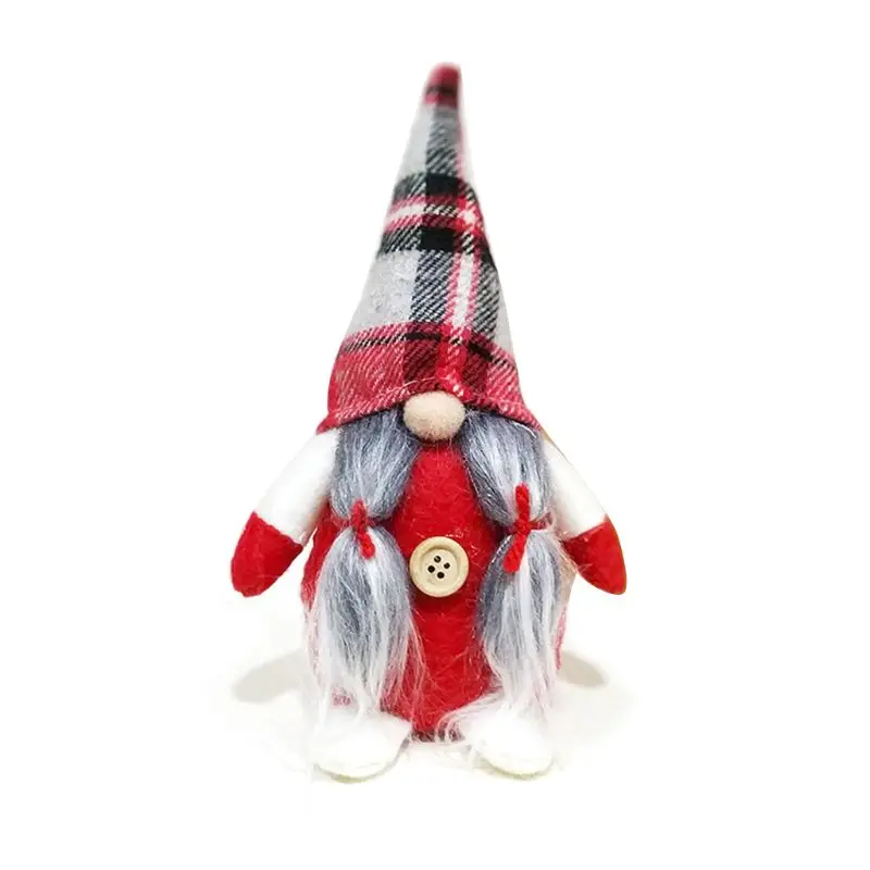 Красный Christmas Handmade Swedish Gnome Doll Ornaments Grid Hat Figurine Holiday Home Party Decor Kids Xmas Gift - Цвет: Красный