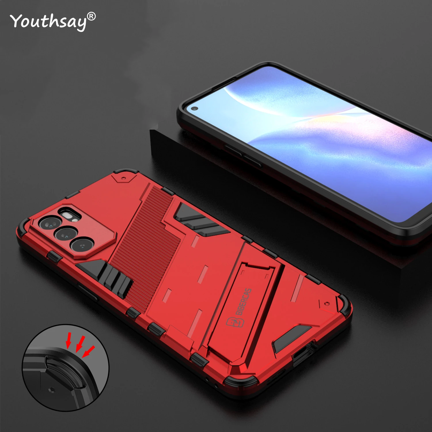 

For OPPO Reno 6 Case For OPPO Reno6 Cover Armor Silicone Invisible Funda Holder Hard PC Protective Cover For OPPO Reno 6 Case