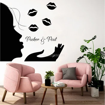 

Personality Lady's Love Heart Lips Beauty Salon Wall Stickers For Beautiful Lady Hairdresser Vinyl Makeup Room Wall Decal LL2137