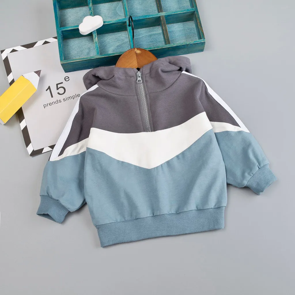 

Korean Style Baby Boys Sweatshirts Color Stitching Hooded Pullover Sweatshirts Long Sleeve Clothes Fall Outfits For Kids @47