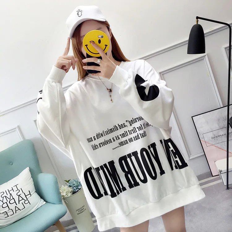 Осенняя толстовка с рукавами «летучая мышь» Harajuku, большие размеры, Длинные студенческие Свободные толстовки в стиле хип-хоп, женские красные/черные/белые