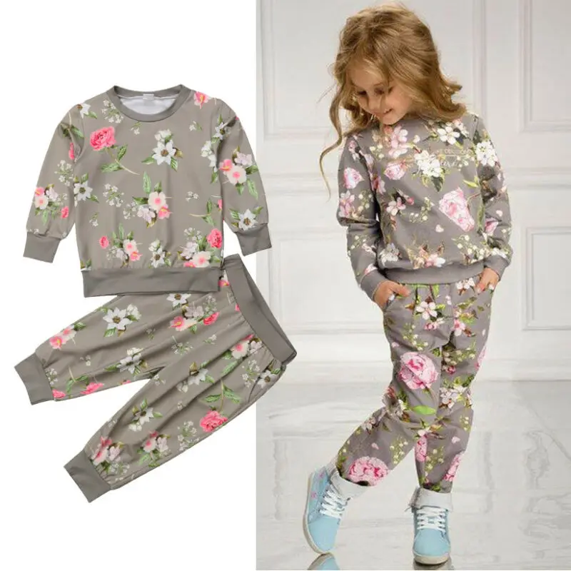 

2-7Y 2PCS Kids Baby Girls Autumn Clothes Floral Long Sleeve Tops+Harem Pants Outfit Sets Tracksuit Outfit Set Casual Clothing