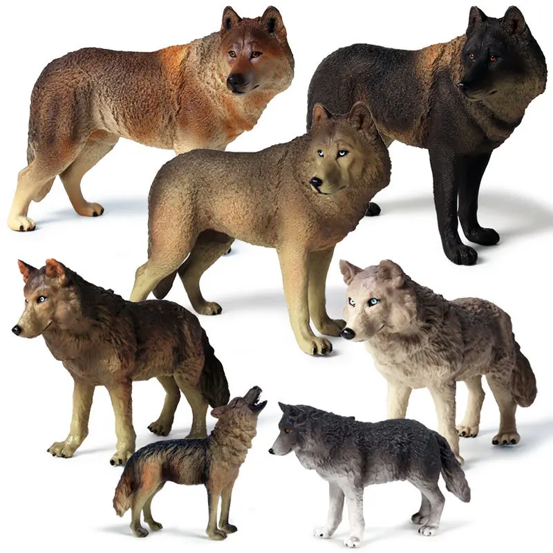 Static Solid Model Wild Animal Wolf Model Roaring Wolf Big Bad Wolf Children Garage Kit Toy Set