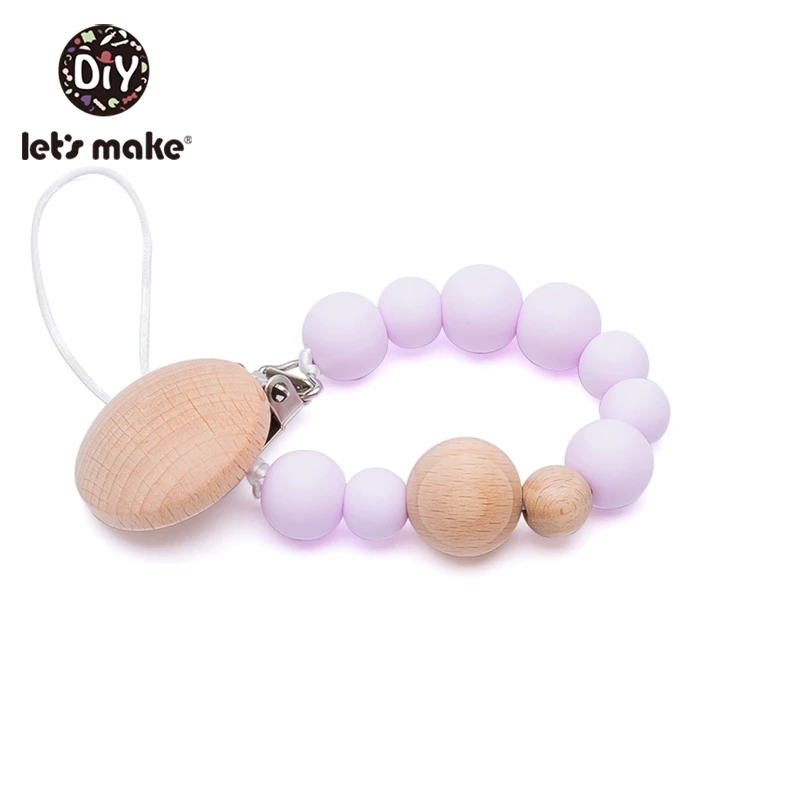Candy purple Let's Make/Детская Соска-пустышка с зажимом из натурального дерева, силиконовая соска с бусами, цепь, соска для младенцев, ремень для соски, детский Прорезыватель - Цвет: Candy purple