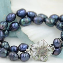 DYY 913+++ 2 Ряд натурального 10-11 мм Австралийское Южно-морское браслет из черных жемчужин