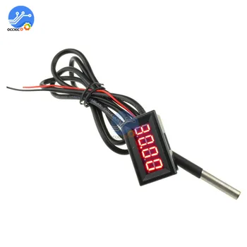 

-55-125 Celsius Degrees Digital Thermometer Temperature Meter Panel DS18B20 Sensor Waterproof with Red Led for Car